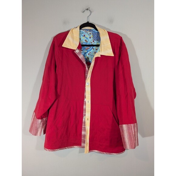Koos of Course Jacket Women 1X Vintage Red Floral Pattern Linen Blend Reversible - Picture 7 of 10